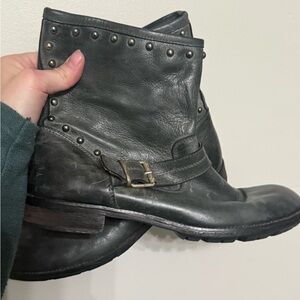 Vintage Biker Grudge Vera Gomma Studded Black Leather Heeled Boots